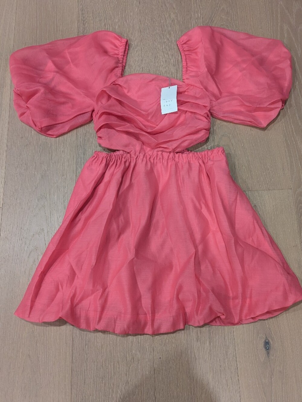 a new day Pink Bubble Hem, Puff Sleeve  Mini Dress